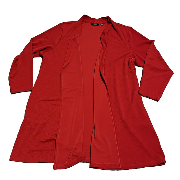 Susan Graver Passport Women 2X Cardigan Open Front 3/4 Sleeve Stretch Red - Picture 1 of 7